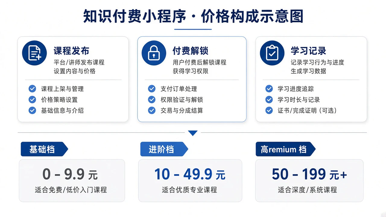 小程序做知识付费课程要多少钱?课程发布、付费解锁与学习记录如何计费? 小程序做知识付费课程要多少钱?课程发布、付费解锁与学习记录如何计费?