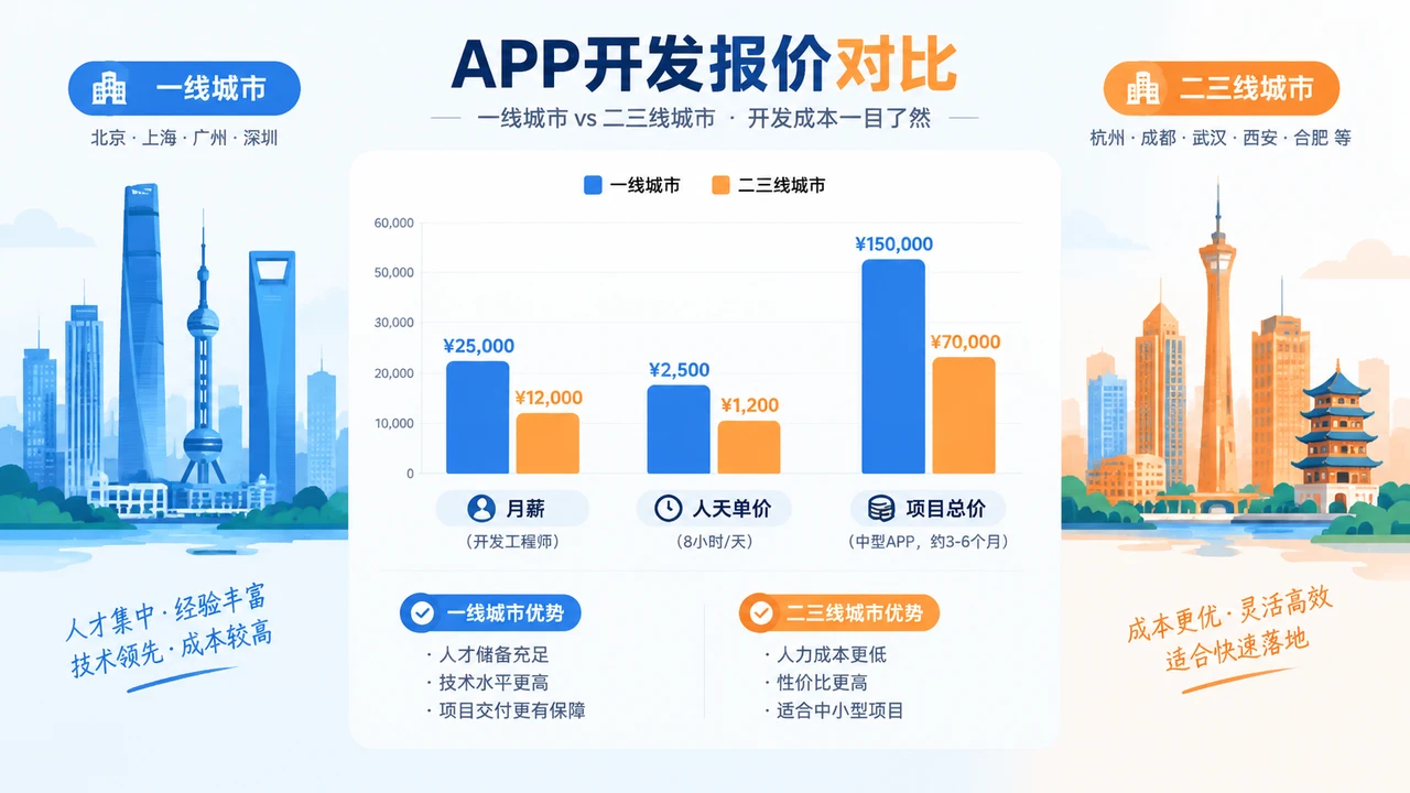 同样一个APP,一线城市和二三线城市报价差多少?人力成本怎么影响价格? 同样一个APP,一线城市和二三线城市报价差多少?人力成本怎么影响价格?